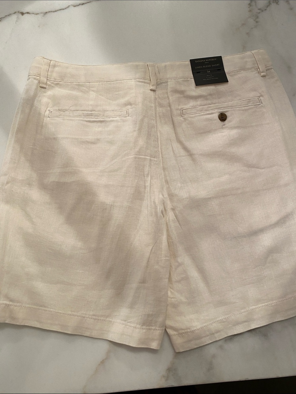 Banana Republic Cream Flat-Front Linen-Blend Men’s Shorts - Picture 4 of 5